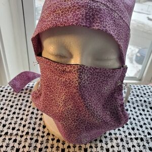 Floral Purple Cotton Scrub Cap Adult Sz W/Mask